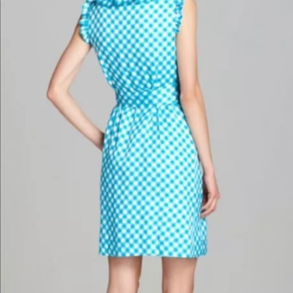 Kate Spade Silk Blue Gingham/Plaid Ruffle Wrap Dress Sz 8 - Picture 2 of 5